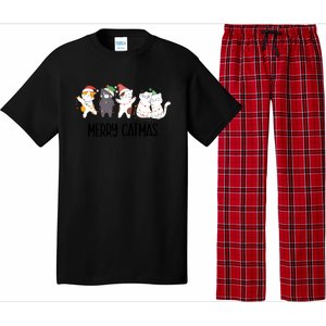 Funny Merry Catmas Cat Mom Dad Lover Xmas With Santa Hats Gift Pajama Set