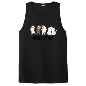 Funny Merry Catmas Cat Mom Dad Lover Xmas With Santa Hats Gift PosiCharge Competitor Tank