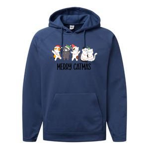 Funny Merry Catmas Cat Mom Dad Lover Xmas With Santa Hats Gift Performance Fleece Hoodie