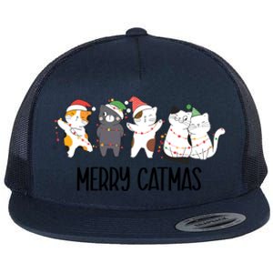 Funny Merry Catmas Cat Mom Dad Lover Xmas With Santa Hats Gift Flat Bill Trucker Hat