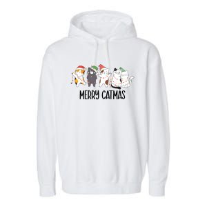 Funny Merry Catmas Cat Mom Dad Lover Xmas With Santa Hats Gift Garment-Dyed Fleece Hoodie