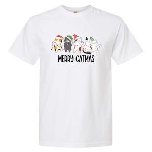 Funny Merry Catmas Cat Mom Dad Lover Xmas With Santa Hats Gift Garment-Dyed Heavyweight T-Shirt