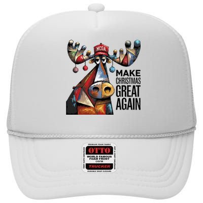 Funny Make Christmas Great Again Moose Trump Election Win High Crown Mesh Back Trucker Hat