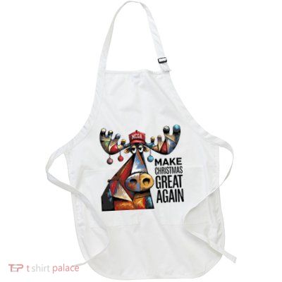 Funny Make Christmas Great Again Moose Trump Election Win Full-Length Apron With Pockets