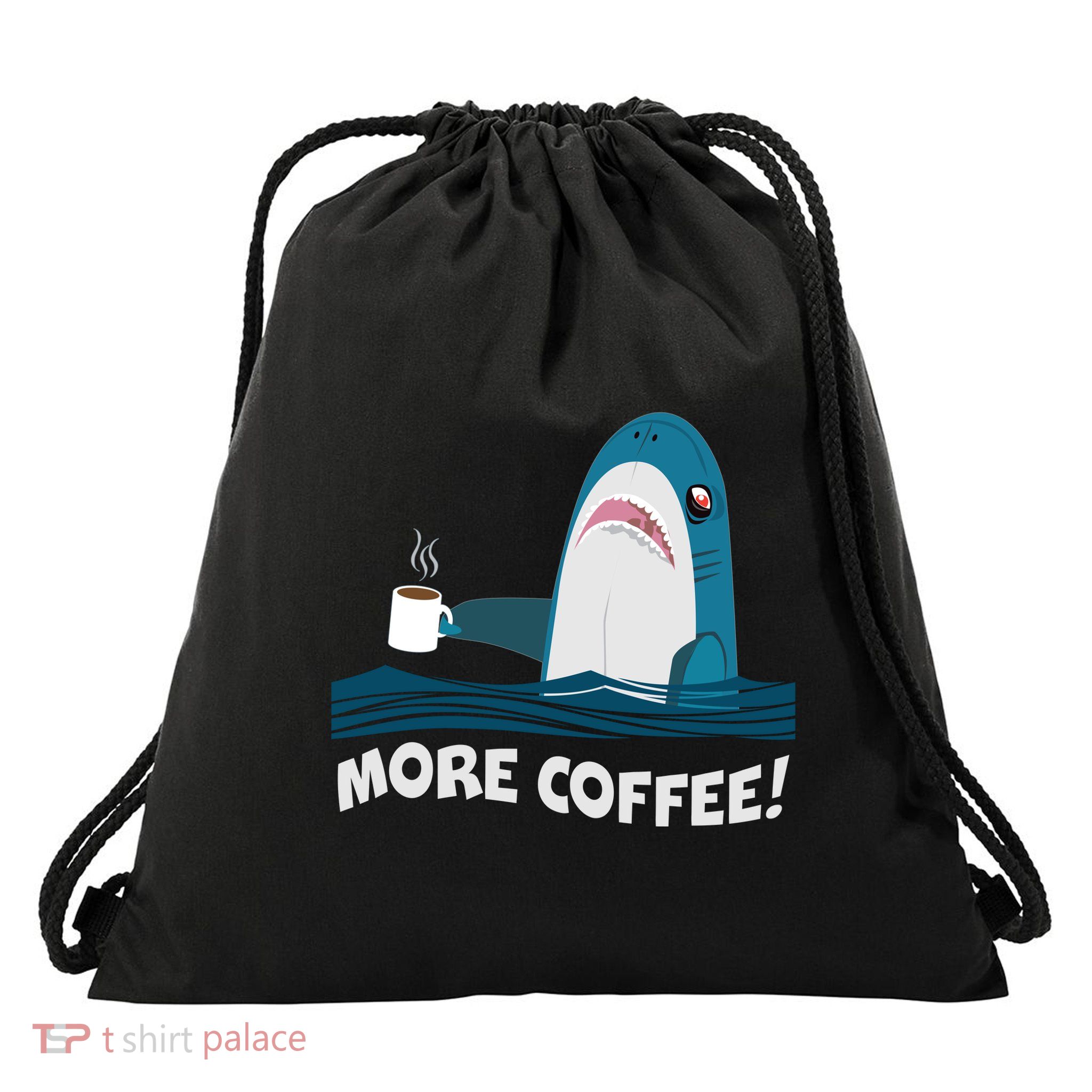 Funny More Coffee Shark Drawstring Bag