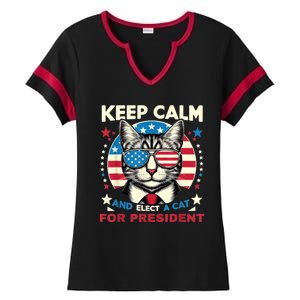 Funny My Cat For President 2024 Political Election Vote 2024 Ladies Halftime Notch Neck Tee