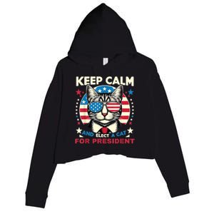 Funny My Cat For President 2024 Political Election Vote 2024 Crop Fleece Hoodie