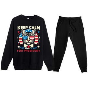 Funny My Cat For President 2024 Political Election Vote 2024 Premium Crewneck Sweatsuit Set