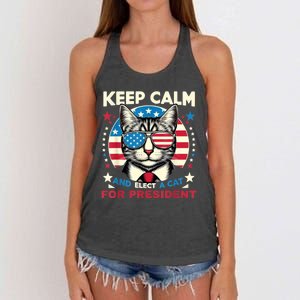 Funny My Cat For President 2024 Political Election Vote 2024 Women's Knotted Racerback Tank