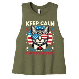 Funny My Cat For President 2024 Political Election Vote 2024 Women's Racerback Cropped Tank