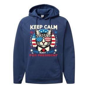 Funny My Cat For President 2024 Political Election Vote 2024 Performance Fleece Hoodie