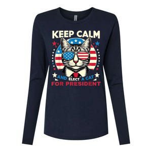 Funny My Cat For President 2024 Political Election Vote 2024 Womens Cotton Relaxed Long Sleeve T-Shirt