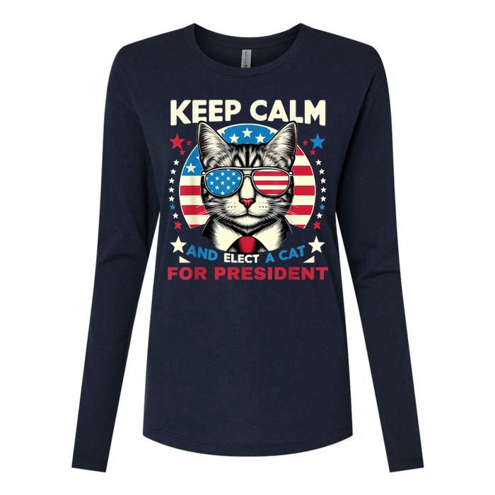 Funny My Cat For President 2024 Political Election Vote 2024 Womens Cotton Relaxed Long Sleeve T-Shirt