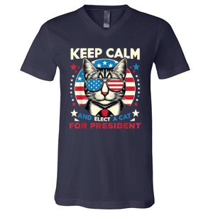 Funny My Cat For President 2024 Political Election Vote 2024 V-Neck T-Shirt