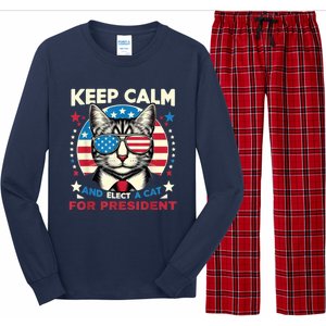 Funny My Cat For President 2024 Political Election Vote 2024 Long Sleeve Pajama Set