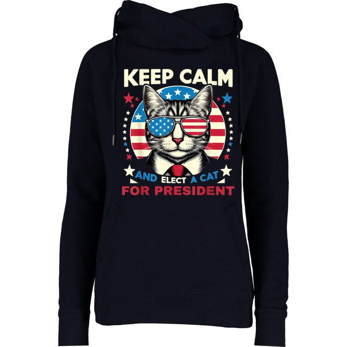 Funny My Cat For President 2024 Political Election Vote 2024 Womens Funnel Neck Pullover Hood