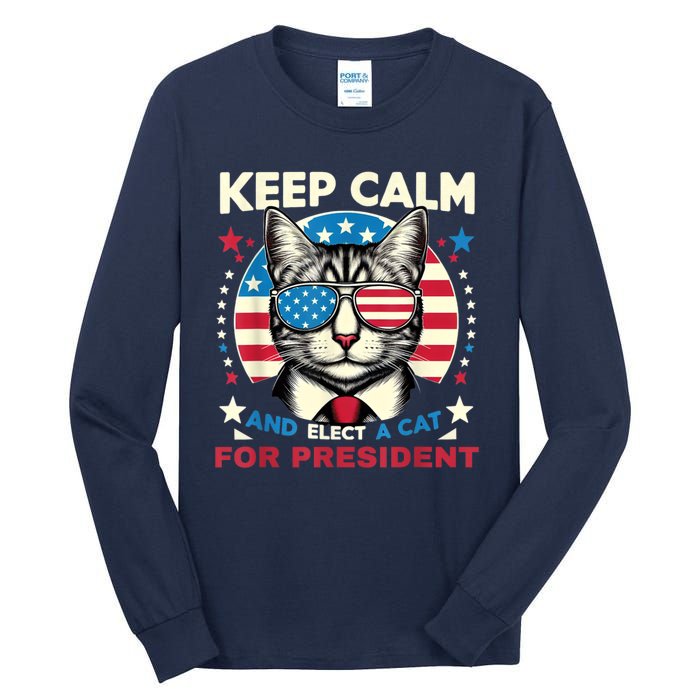 Funny My Cat For President 2024 Political Election Vote 2024 Tall Long Sleeve T-Shirt