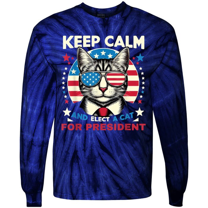 Funny My Cat For President 2024 Political Election Vote 2024 Tie-Dye Long Sleeve Shirt