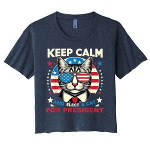 Funny My Cat For President 2024 Political Election Vote 2024 Women's Crop Top Tee