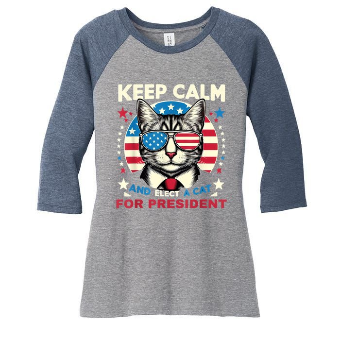 Funny My Cat For President 2024 Political Election Vote 2024 Women's Tri-Blend 3/4-Sleeve Raglan Shirt