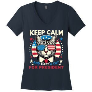 Funny My Cat For President 2024 Political Election Vote 2024 Women's V-Neck T-Shirt