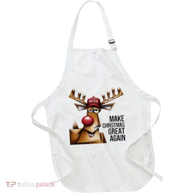Funny Make Christmas Great Again Reindeer Trump Election Win Full-Length Apron With Pockets