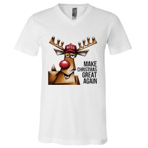 Funny Make Christmas Great Again Reindeer Trump Election Win V-Neck T-Shirt