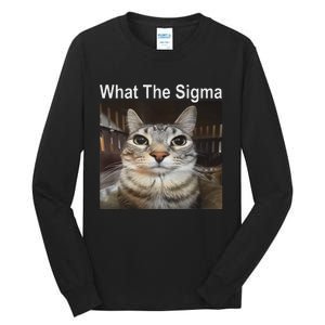 Funny Meme Cat What The Sigma Cute Cat Meme Quote Tall Long Sleeve T-Shirt