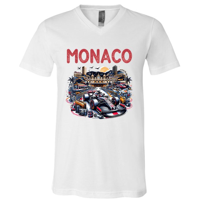 Formula Monaco City Monte Carlo Circuit Racetrack Travel V-Neck T-Shirt