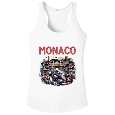 Formula Monaco City Monte Carlo Circuit Racetrack Travel Ladies PosiCharge Competitor Racerback Tank