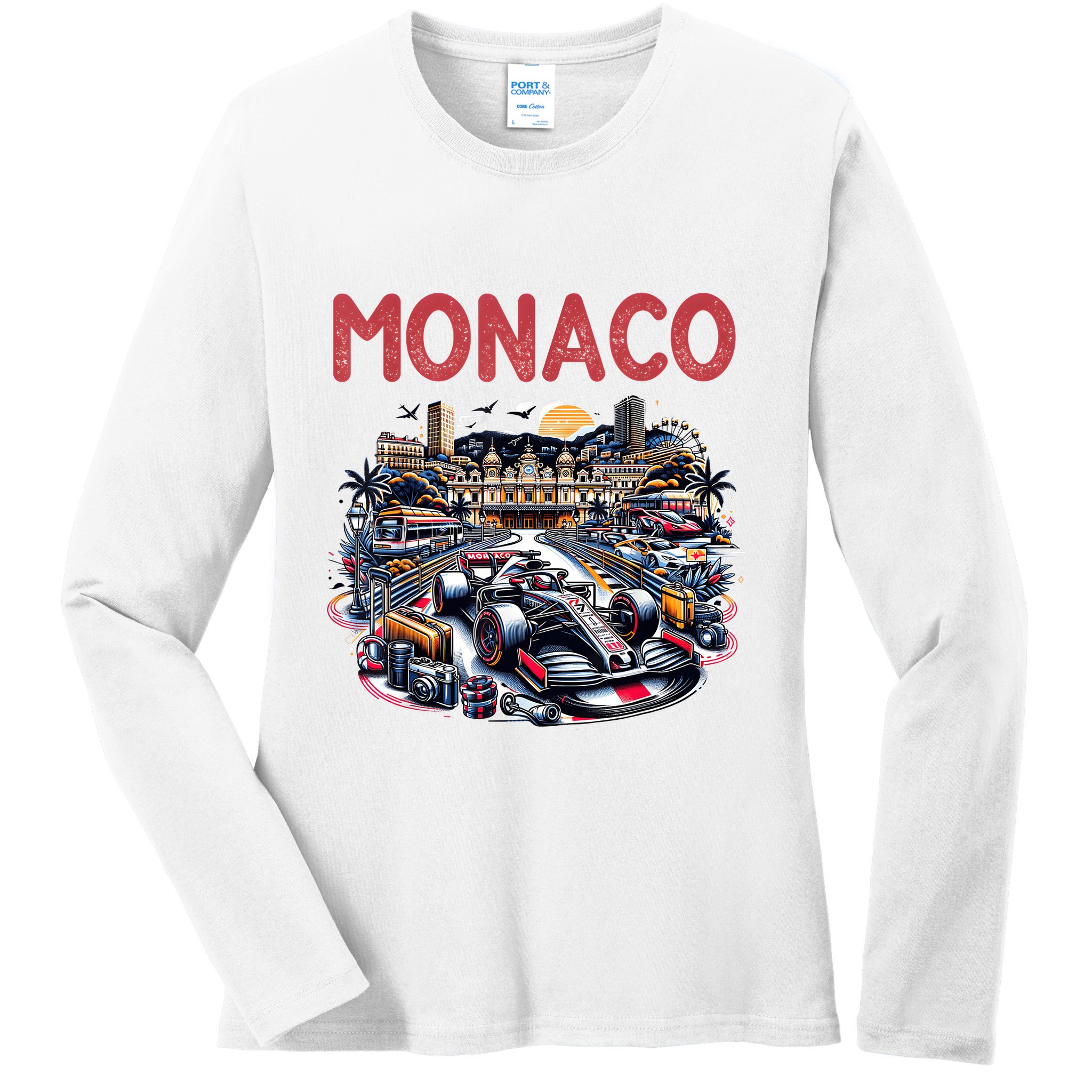 Formula Monaco City Monte Carlo Circuit Racetrack Travel Ladies Long Sleeve Shirt