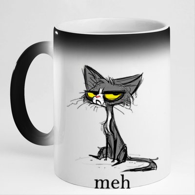 Funny Meh Cat Gift For Cat Lovers 11oz Black Color Changing Mug