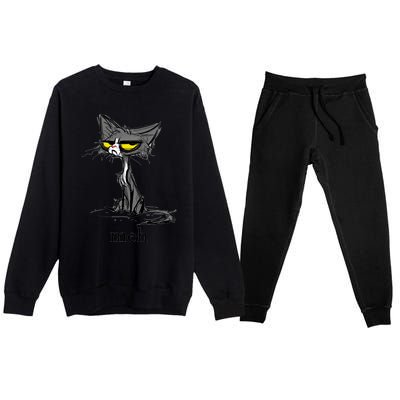 Funny Meh Cat Gift For Cat Lovers Premium Crewneck Sweatsuit Set