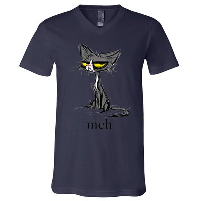 Funny Meh Cat Gift For Cat Lovers V-Neck T-Shirt