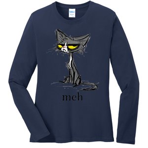 Funny Meh Cat Gift For Cat Lovers Ladies Long Sleeve Shirt