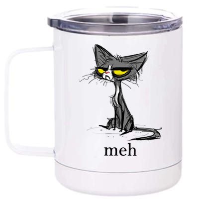 Funny Meh Cat Gift For Cat Lovers 12 oz Stainless Steel Tumbler Cup