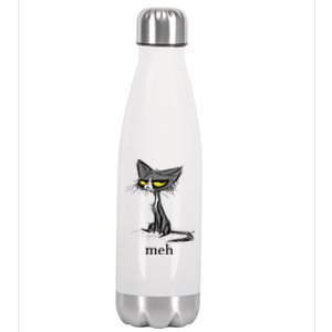 Funny Meh Cat Gift For Cat Lovers Stainless Steel Insulated Water Bottle