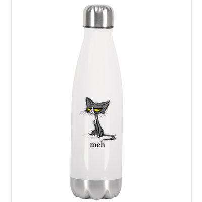 Funny Meh Cat Gift For Cat Lovers Stainless Steel Insulated Water Bottle