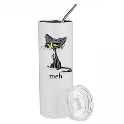 Funny Meh Cat Gift For Cat Lovers Stainless Steel Tumbler