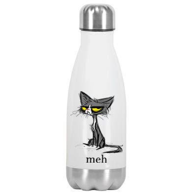 Funny Meh Cat Gift For Cat Lovers Stainless Steel Insulated Water Bottle