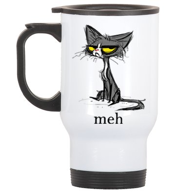 Funny Meh Cat Gift For Cat Lovers Stainless Steel Travel Mug