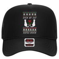 Funny My Cat Hates Biden For Merry Christmas Cat Anti Biden Premium High Crown Mesh Back Trucker Hat