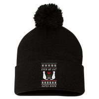 Funny My Cat Hates Biden For Merry Christmas Cat Anti Biden Premium Pom Pom 12in Knit Beanie