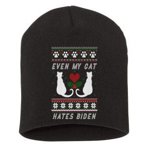 Funny My Cat Hates Biden For Merry Christmas Cat Anti Biden Premium Short Acrylic Beanie