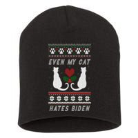 Funny My Cat Hates Biden For Merry Christmas Cat Anti Biden Premium Short Acrylic Beanie