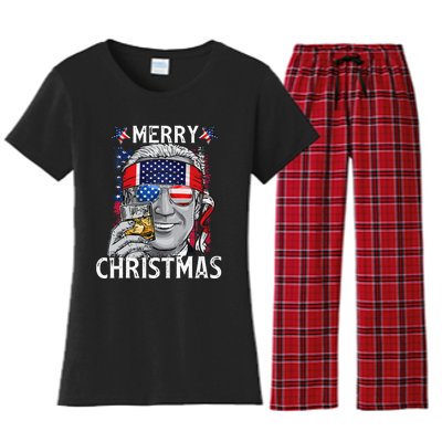 Funny Merry Christmas Joe Biden 4th Of July US American Flag Women's Flannel Pajama Set