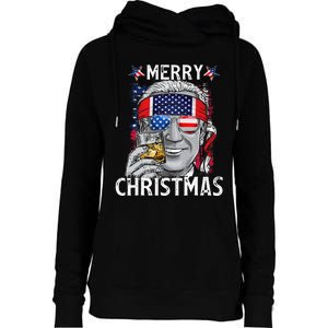 Funny Merry Christmas Joe Biden 4th Of July US American Flag Womens Funnel Neck Pullover Hood