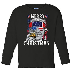 Funny Merry Christmas Joe Biden 4th Of July US American Flag Toddler Long Sleeve Shirt