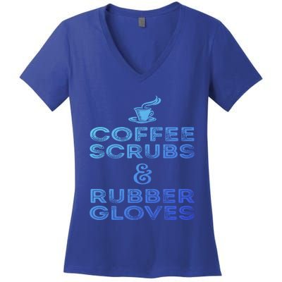 Funny Medical : Coffee Scrubs And Rubber Gloves Gift Women's V-Neck T-Shirt