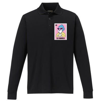 Funny Mexican Design For Grandma La Fabuela Performance Long Sleeve Polo